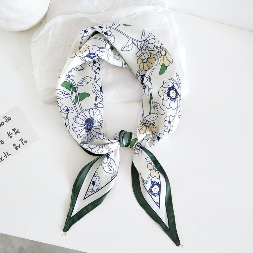 Floral Silky Scarf Green Art - Picture 4 of 5